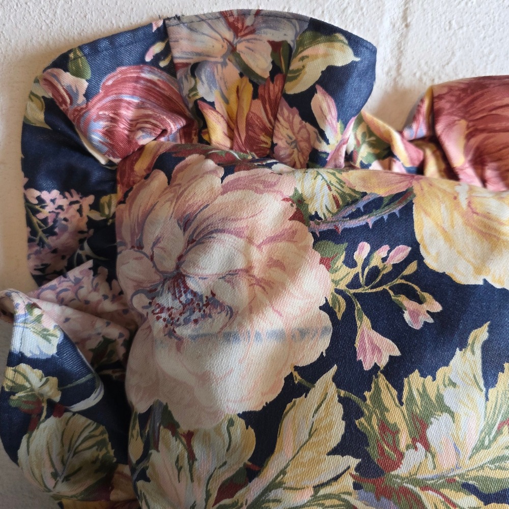 Vintage Floral Ruffled Throw Pillow Navy Blue Pink Botanical Cottagecore - Picture 2 of 9